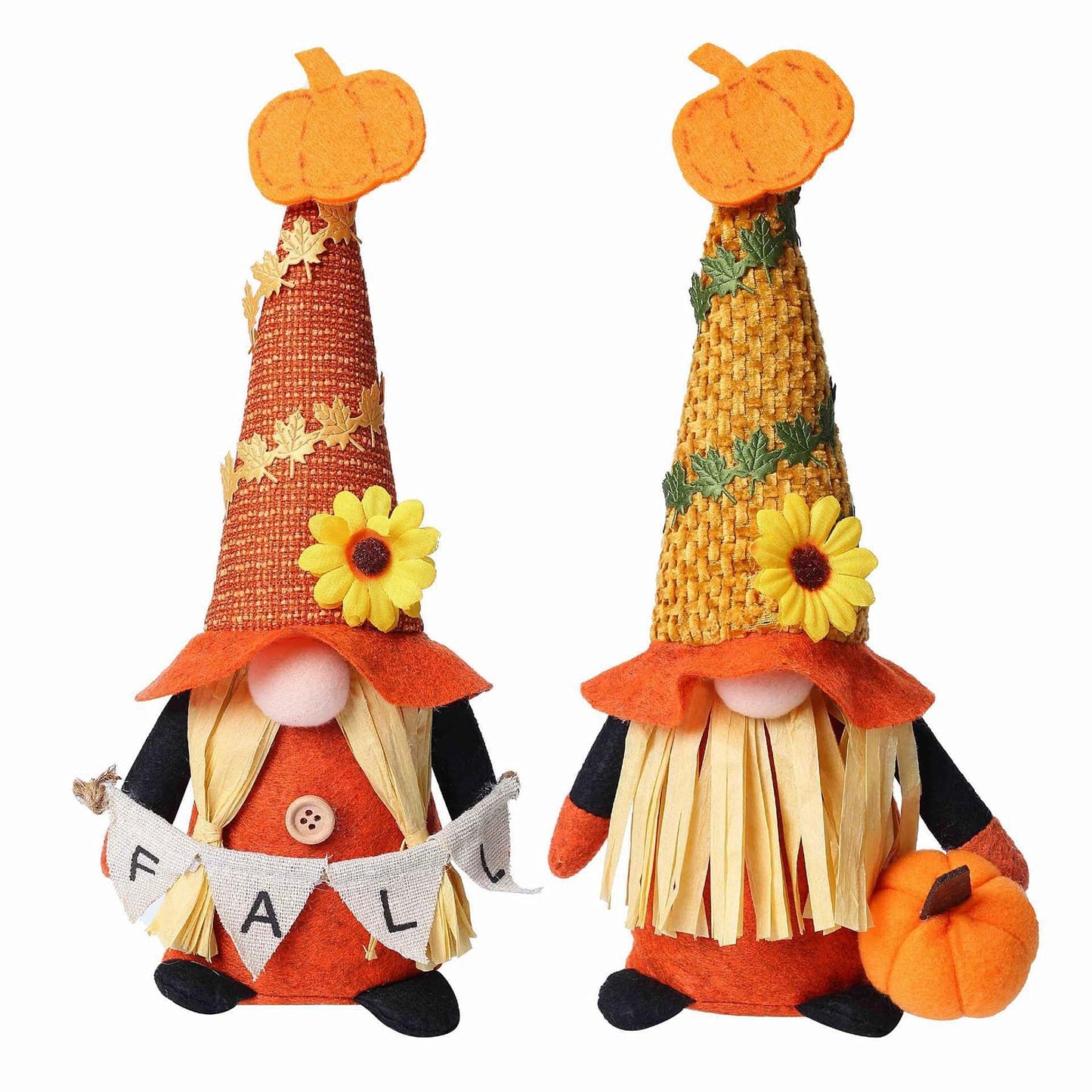 Ni-JASW Fall Plush Gnomes Set of 2, Farmhouse Sunflower Pumpkin Harvest Thanksgiving Swedish Tomte Autumn Elf Figurines Tiered Tray Decor