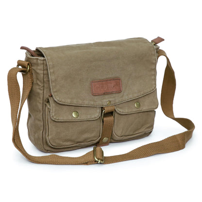 GOOTIUM Canvas Messenger Bag - Vintage Crossbody Shoulder Bag Military Satchel, Field Tan