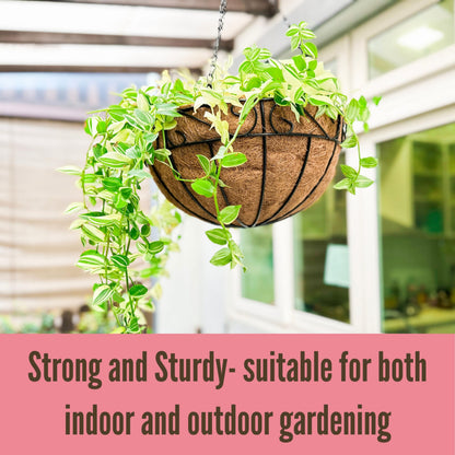 LaLaGreen Hanging Planter for Outdoor Plants (14 Inch, 2 Pack) Black Hanging Baskets with Coco Liner, Metal Wire Flower Basket Pots with Hook Hanger Balcony Porch Farmhouse Country Style Garden Decor
