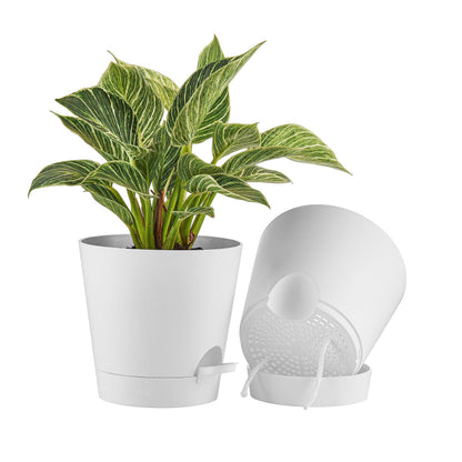 FaithLand 2-Pack 8 Inch Planter Pots for Indoor Outdoor Plants, Self Watering Flower Pots with Deep Reservoir, White …