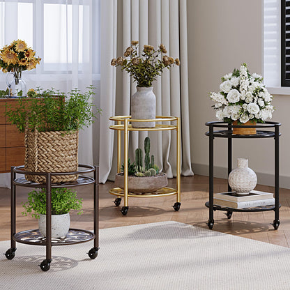 Rioneta Rolling Plant Stand with Wheels – 2 Tier Flower Pot Holder for Indoor & Outdoor, Easy Move Cart for Balcony, Patio, Garden, 165 lbs Capacity Golden
