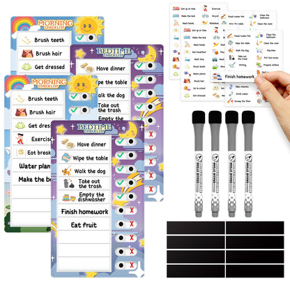 Chore Chart for Kids: Dry Erase to Do List, Morning/Bedtime Routine Chart, Magnetic Checklist, Toddler Visual Schedule, Daily Behavior Chart for Fridge (4 Pack)