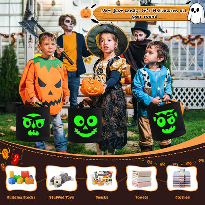 JCJ 3PCS Trick or Treat Bags Halloween Basket Candy Bucket Multipurpose Portable Collapsible Reusable Goody Bucket for Kids Halloween Party Favor