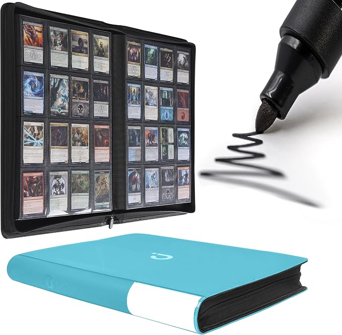 D DACCKIT Card Binder 16 Pocket - Fits 1024 Cards，4X4 Ringless Card Album with Sleeves for Trading Cards & Sports Cards（Model A，Classic Turquoise）
