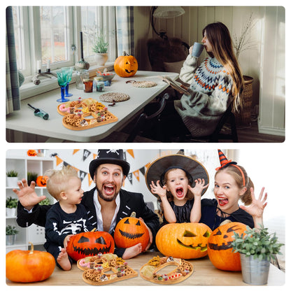 PEUTIER 3pcs Halloween Charcuterie Board, BOO Halloween Cheese Board Wooden Serving Platter Snack Trays Dinnerware Cookware for Home Kitchen Candy Cookie