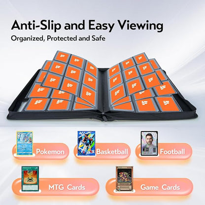 Top Loader Binder,Holds 288 Cards in 3"x4" Toploaders, Trading Card Binder 9 Pocket for TCG, MTG, YGO, Game Cards, Sports Cards(Orange)