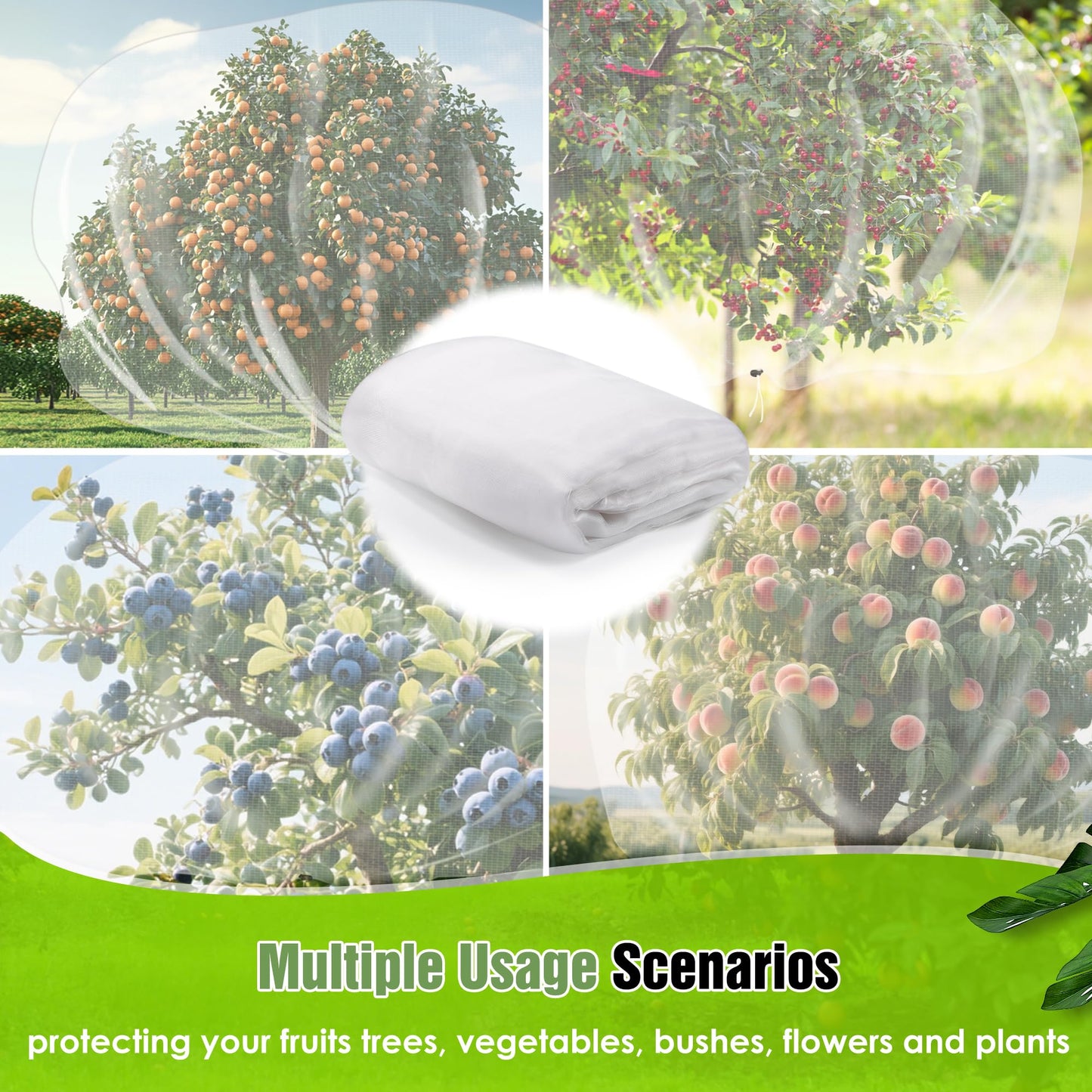 12.6 * 12FT Large Fruit Tree Netting, Tree Nets for Fruit Trees with Zipper and Drawstring, Insect Netting Barrier for Garden Blueberry Bushes Cherry Peach Apple Protection from Squirrels Birds Pests