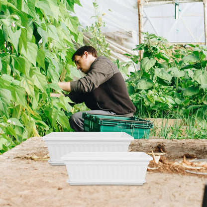 POPETPOP Window Box Planter: 2pcs Plastic Rectangular Planter Window Flower Pot Plant Pots Vegetable Planters Long Pots for Windowsill Patio Garden, 43x19cm, White