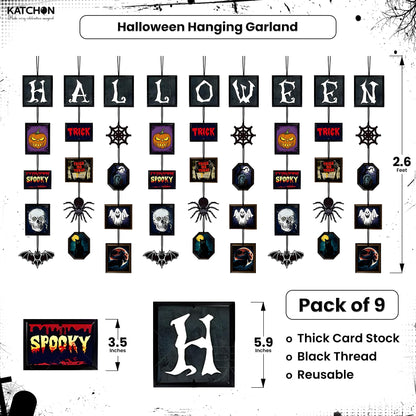 KatchOn, Halloween Decorations Kit – Spooky Hanging Banners, Spider, Skull & Pumpkin Ornaments | Trick or Treat Wall Hanging Decor for Home, Office, and Party | Halloween Decor