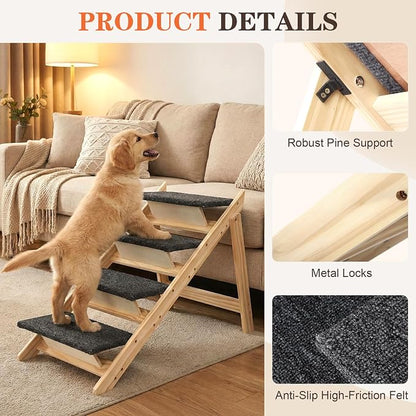 Dog Ramp,2-in-1 Foldable Pet Stairs for High Beds, 4 Steps Dog Steps | Upgraded Anti-Slip Features, Suitable for Couch, Car, Bed and Joint-Friendly Senior Durable Dog Stairs