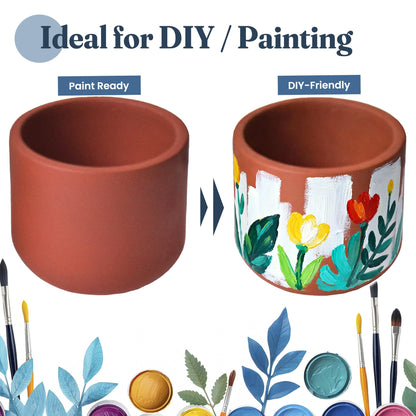 FINE Living 4 & 6 Inch Terracotta Pots for Plants, Set of 2, Ceramic Planter Clay Pots, Succulent Planter Pots with Drainage Hole and Mesh Net for Gifts, DIY Craft, Garden & Home Decor