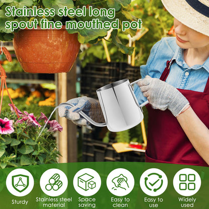 Small Stainless Steel Watering Can for Indoor Plants, 12oz/350ml Mini Plant Watering Pot with Long Spout & Ergonomic Handle for Houseplants, Succulents & Bonsai