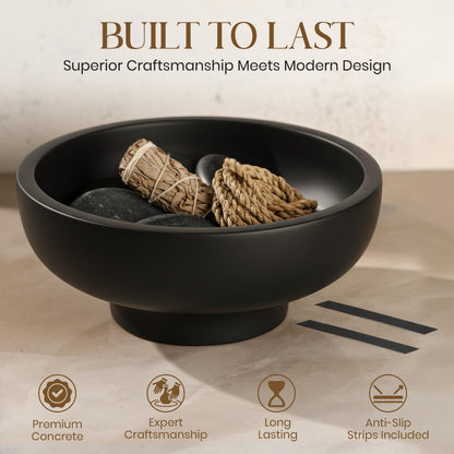 E-Click Commerce Handmade Concrete Decorative Bowl (Black) – Modern Minimalist Centerpiece for Coffee Table, Kitchen Counter & Entryway – Large 10” Artisan Fruit Bowl, Unique Home Decor Accent