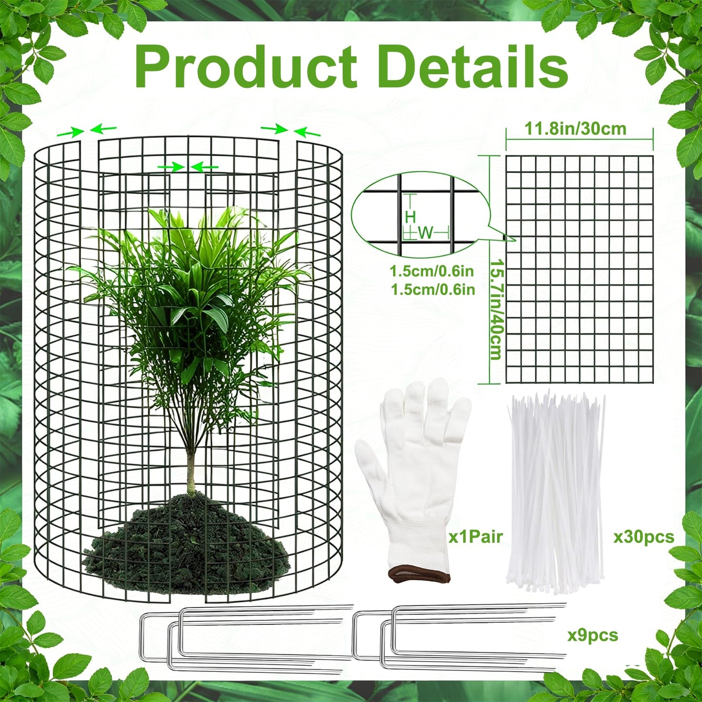 3 Pcs Plant Protector from Animals 12x16 Inch Metal Wire Mesh Garden Plant Cages for Gardening Supplies – Garden Plant Protectors with 30 Cable Ties, 9 Stakes & Gloves