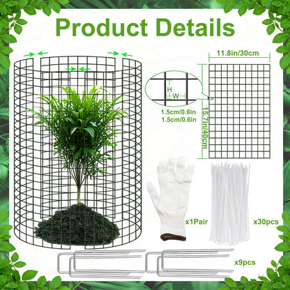 3 Pcs Plant Protector from Animals 12x16 Inch Metal Wire Mesh Garden Plant Cages for Gardening Supplies – Garden Plant Protectors with 30 Cable Ties, 9 Stakes & Gloves