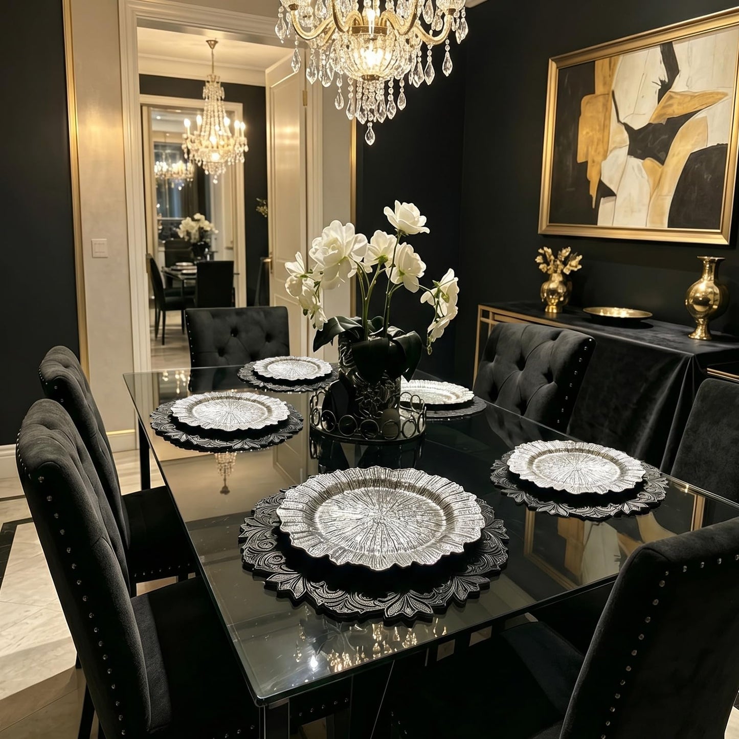 Noctiflorous Round Faux Leather 15 Inch Placemats Set of 4 Waterproof Wipeable Heat Resistant Tablemat for Dining Table Kitchen Non Slip Washable Oilproof Table Place Mat for Indoor Outdoor(Black, 4)