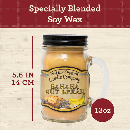 Our Own Candle Company, Banana Nut Bread Scented Mason Jar Candle, 100 Hour Burn Time - 13 Ounces