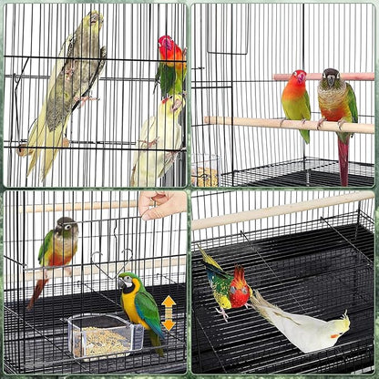 Portable Bird Cage with 2 Perches, Bird Travel Carrier with Food Bowls & Tray, Transparent Plastic Parrot Cages for Cockatiels Lovebirds Canaries Budgies