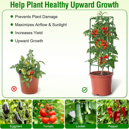 Fabulas Tomato Cage, Square Tomato Trellis Plant Support Stake Cages for Garden and Pots Tall Up to 63 Inch Adjustable Cucumber Trellis for Raised Bed Outdoor Climbing Plants Vegetables Flower, 3 Pack