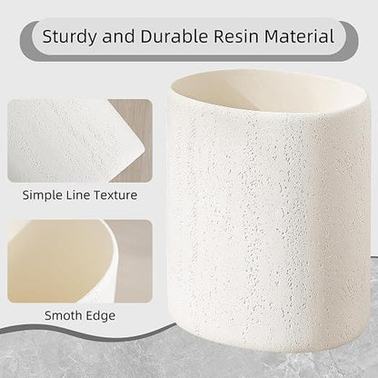 Trash Can, 1.6 Gallon Small Bathroom Trash Can, Simple Oval Stone Look Garbage Bin, Decorative Waste Basket for Kitchen Office, Home Decor, Bedroom, Living Room Ivory White