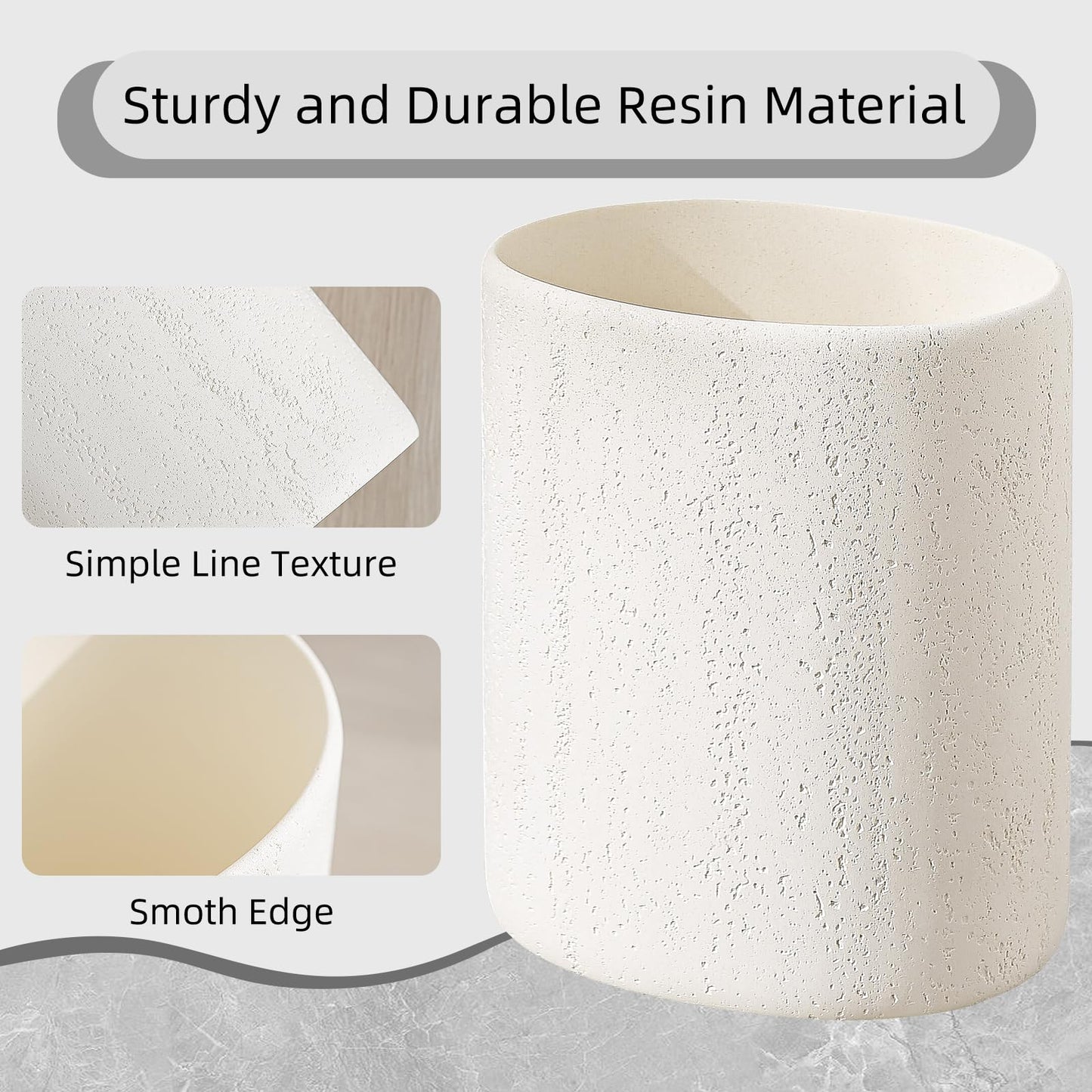 WUUAHOME Trash Can, 1.6 Gallon Small Bathroom Trash Can, Simple Oval Stone Look Garbage Bin, Decorative Waste Basket for Kitchen Office, Home Decor, Bedroom, Living Room White
