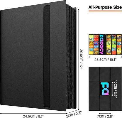 【2026】Trading Card Binder 9 Pocket, Premium Sports Collection Binder Game Cards Book with Sleeves Side Loading, Anti-open Strap Double Sided Waterproof 360 Card Folder