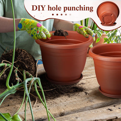 Sunnychicc 12 Pack 10'' Plastic Plant Pots Round Planter Pots with Saucer Tray Seedling Pots with Holes Seed Resin Plant Pot Starting Nursery Flower Container with Pallet for Garden Outdoor Indoor