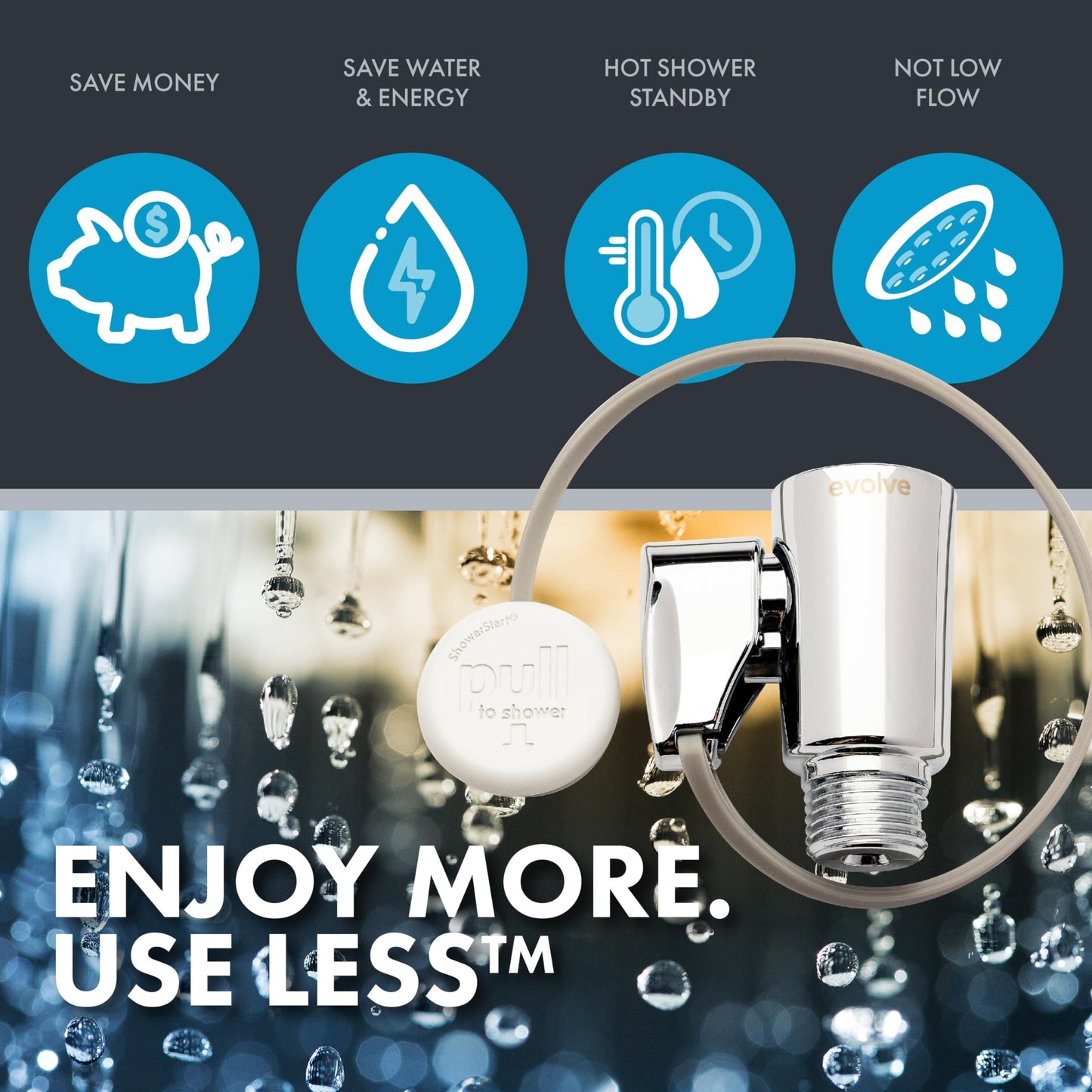 Evolve EV1003-CP-FB ShowerStart Thermostatic Shut-off Valve in Chrome Finish, Water- and Energy-Saving Valve for Bathroom Fixtures, Not Low Flow, Uniform Plumbing Code Certified