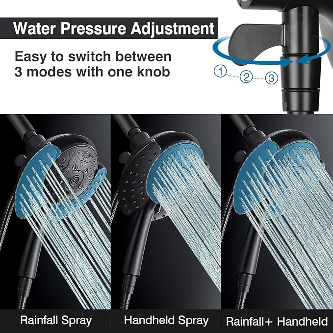 INAVAMZ Shower Head with Handheld High Pressure: Hand Held Shower Head & Rain Shower Head 2-IN-1 Shower Head with 59" Rotatable Stainless Steel Hose, Shower Trim Systems, Black 1.8 GPM 15391