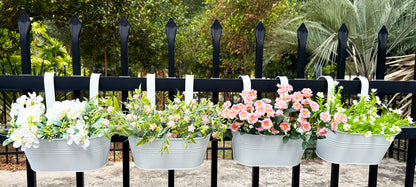 Joyfernal 12" Balcony Railing Planters, Outdoor Hanging Planter for Fence, Stylish Metal Porch Deck Flower Pot for Herbs & Succulents (White, Pack of 2)