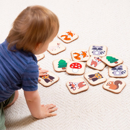 Felt Matching Game for Ages 2–4 – Soft and Safe for Ages 1+ – Montessori Memory Game – Sensory Flash Cards – Best Educational Gift for Ages 1–3 - Woodland Animal Theme