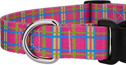 Country Brook Petz - Bubblegum Pink Plaid Everyday Collar and Leash - Plaid and Argyle Collection Featuring Charming Designs (1 Inch, Medium)
