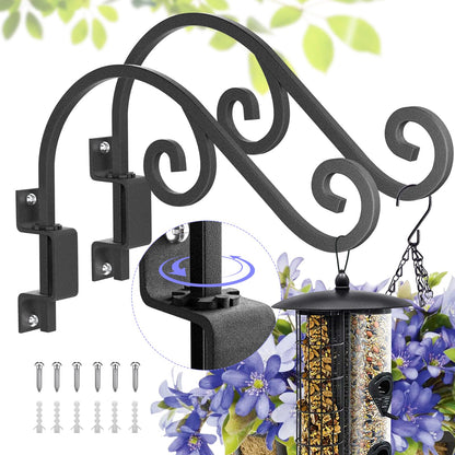 Swivel Plant Hangers Outdoor: 2 Pack 16 Inch Metal Hanging Plant Bracket Sturdy Wrought Iron Plant Hooks Indoor Wall Mount for Hanging Bird Feeders, Lanterns, Flower Baskets, Wind Chimes, Black