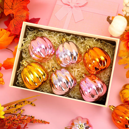 FYSUIMU 24Pcs Fall Pumpkin Hanging Ornaments Mini Pink Orange Pumpkin Hanging Ball Decorations for Thanksgiving Harvest Autumn Farmhouse Tree Decor Party Supplies