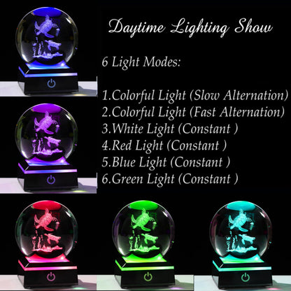 Qianwei Sea Turtle Gifts for Women 3D Crystal Ball 3.14'' - Laser Sea Turtle Decor Glass Animals Turtle Figurines Statue Stuff for Room Decorations Turtles Night Light