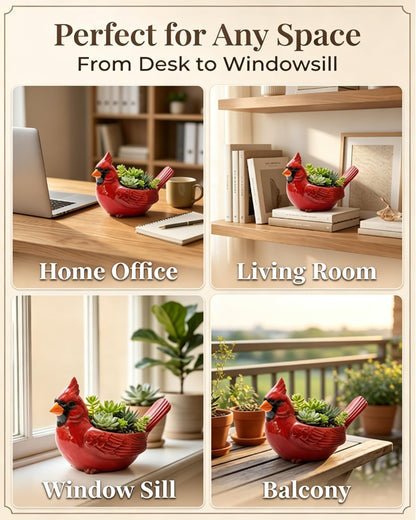 expgaze Cardinal Bird Succulent Planter, Red Cardinal Flower Pot Resin Decorative Bird Planter for Indoor Outdoor Plants, Cute Animal Plant Pot Garden Windowsill Desk Decor Unique Gift (A-1pc)