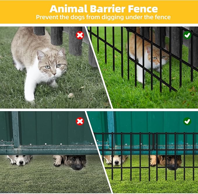 ULIOK 14 Panels Garden Fence Animal Barrier, Animal Barrier Fences No Dig Fence, 19.83ft(L) x 13in(H) Dog Fencing Rabbit Fences, 1.5in Spike Spacing Rustproof Metal Fences Border for Outdoor Yard