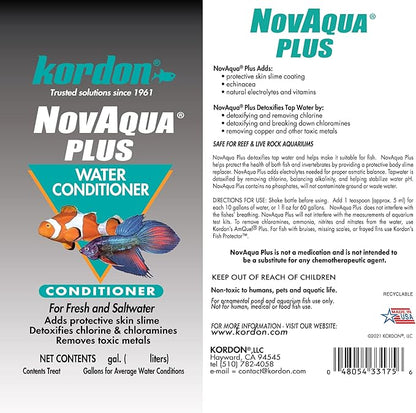 Kordon NOVAQUA Plus - Freshwater & Saltwater Aquarium Water Conditioner – Instantly Detoxifies Chlorine, Chloramines, & Heavy Metals, Replaces Fish Slime Coat, Reduces Fish Stress, 16 Ounces