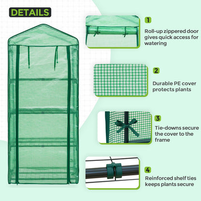 EAGLE PEAK 4-Tier Mini Greenhouse Portable Green House with Shelves & Weather-Resistant PE Cover, Small Greenhouse for Seedlings & Gardening Gifts, 27x19x64 in, Clear/Green
