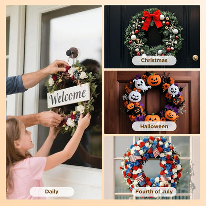 OUTXE Suction Cup Wreath Hanger, Heavy Duty Reef Hook for Front Door/Glass Window/Over Door/Outdoor, Christmas/Thanksgiving/Halloween/July 4th/Easter/Valentine/Fall/Summer/Spring (Walnut, 2-Pack)