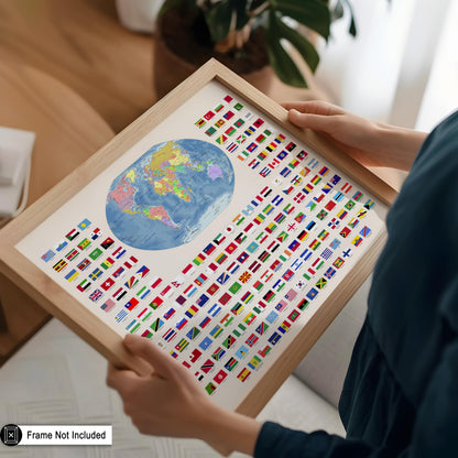 Poster Master Flags of the World Poster - World Map Print - Learning Materials Art - Educational Art - Gift for Kids, Students & Teacher - Wall Decor for Classroom or Library - 8x10 UNFRAMED Wall Art
