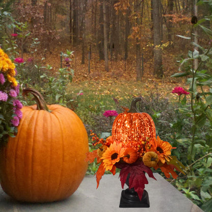 Svndlyn 15 Inch Lighted Pumpkin Fall Table Decoration Indoor Outdoor Table Centerpieces,Artificial Pumpkin with Maple Leaves Berries and LED Lights for Fall Table Centerpieces Thanksgiving Decor