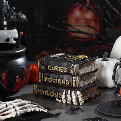 Namalu Witch and Wizard Spellbook Tabletop Decoration, Halloween Resin Witch and Wizard Spellbook Table Decorations, Halloween Resin Book Stack Decor for Home Table Mantel Fireplace (Classic Style)