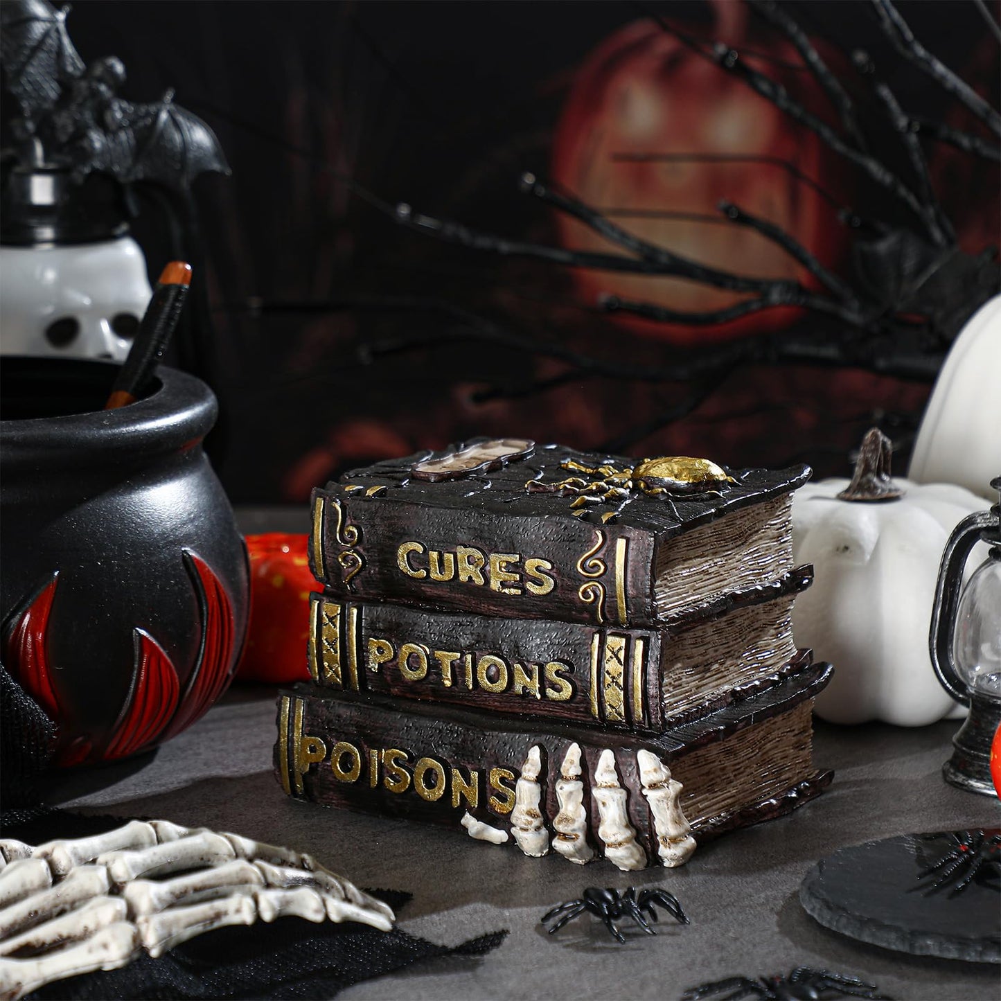 Namalu Witch and Wizard Spellbook Tabletop Decoration, Halloween Resin Witch and Wizard Spellbook Table Decorations, Halloween Resin Book Stack Decor for Home Table Mantel Fireplace (Classic Style)
