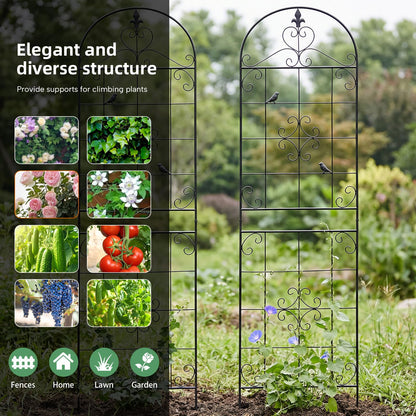Garden Trellis for Climbing Plants Outdoor, Maidapulu 2 Pack 70.8x19.6 Inch Black Metal Trellis - Rustproof Lattice Support Panel with Easy Assembly for Roses, Clematis, Cucumbers, Vegetable Garden