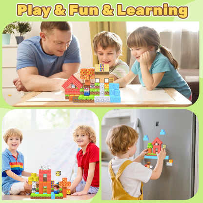LionFuny 200PCS Magnetic Blocks,Magnetic Building Blocks Stacking Toys,Magnet Toys Building World Set, STEM Sensory Christmas Birthday Gift for Toddlers Boys Kids Age 3 4 5 6 7 8,Upgrade 1" Large Size