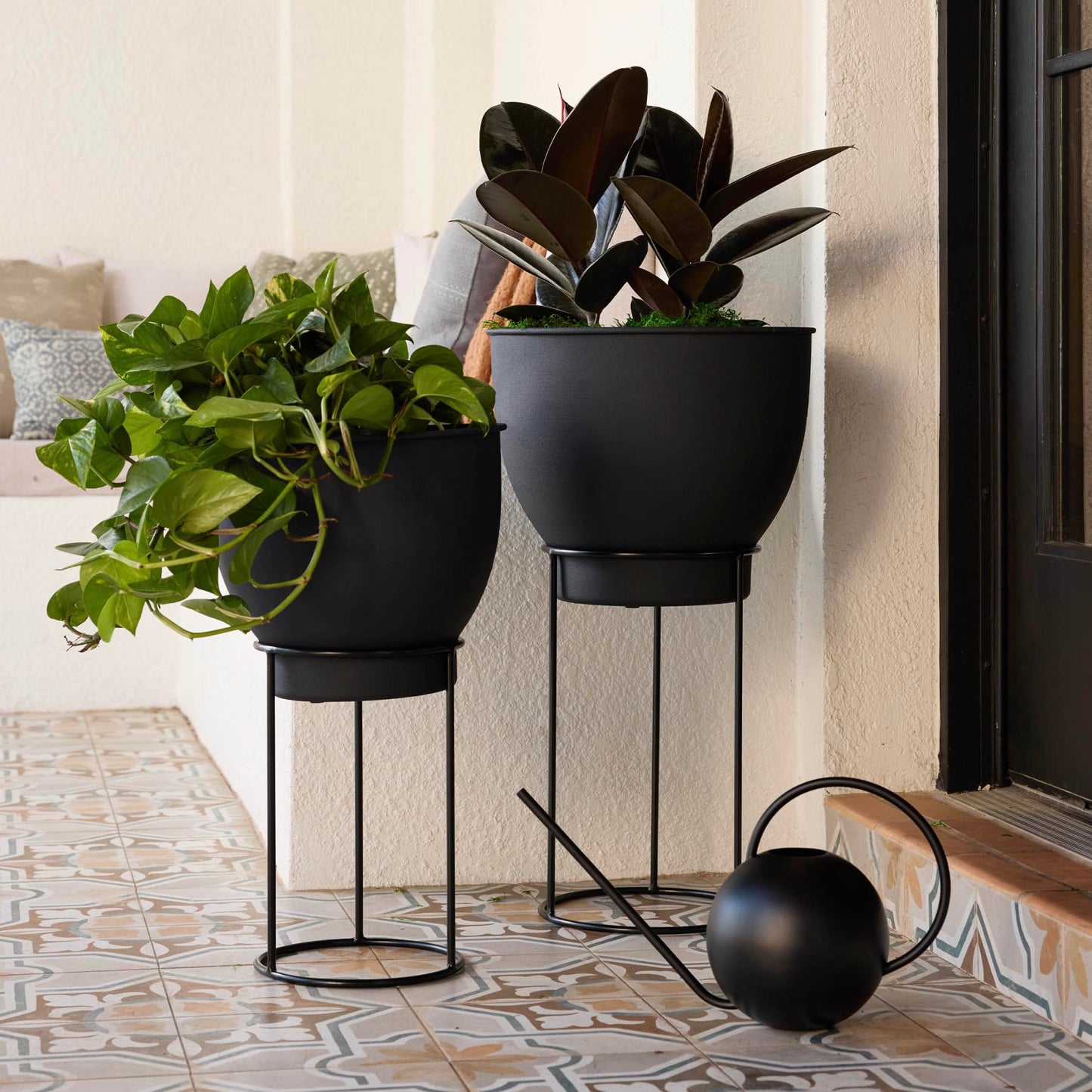 Bloem Fresca 2.5L Watering Can, Black Powder Coated with Novelty Handle and Long Sleek Spout
