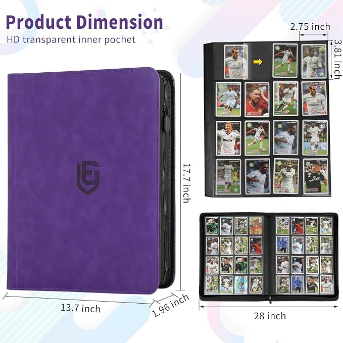 1024 Pocket Card Binder,16 Pocket Trading Card Binder，Side Loading Collectible Card Albums for MTG, for TCG Football, Sports, Game Cards Purple