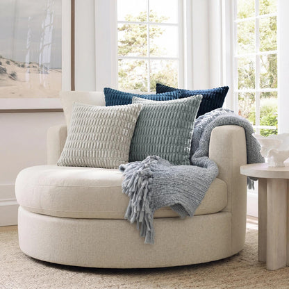 Softalker Throw Pillow Covers 18x18 Inch, Set of 4, Corduroy Soft Striped Farmhouse Boho Pillow Cover, Modern Decorative Cushion Pillow Case for Couch Sofa Bedroom Living Room, Grey/Blue