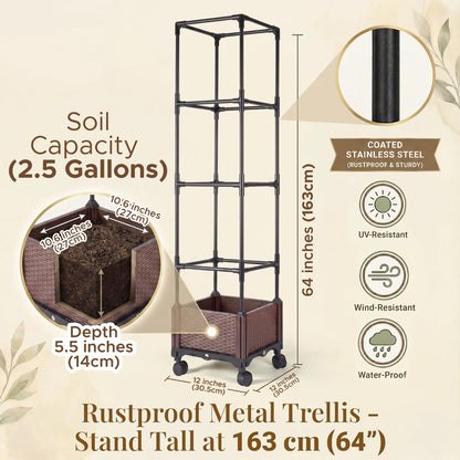 1 Pack Self Watering Tomato Planter with Trellis 64 Inch, Raised Garden Bed with Trellis - Planter Box for Climbing Plants, Tomato Pot for Vegetables, Vine Flowers, Indoor, Outdoor, Patio